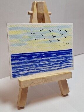 "Untroubled Waters" Hand-painted gouache painting (Tiny original artwork)
